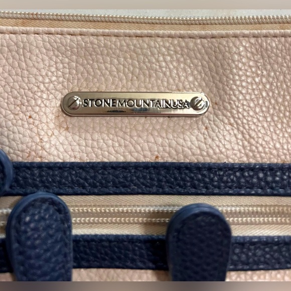 Designer STONE MOUNTAIN Crossbody Bag Cream/Blue Faux Leather PURSE - Picture 6 of 8